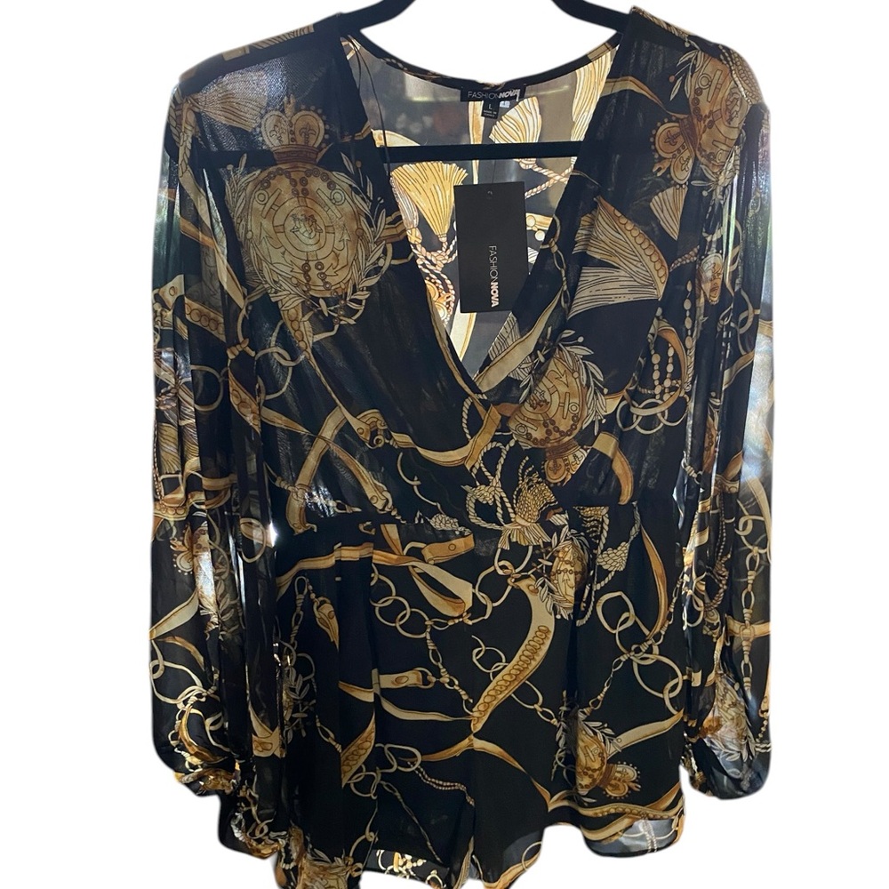 Fashion Nova Black & Gold Romper